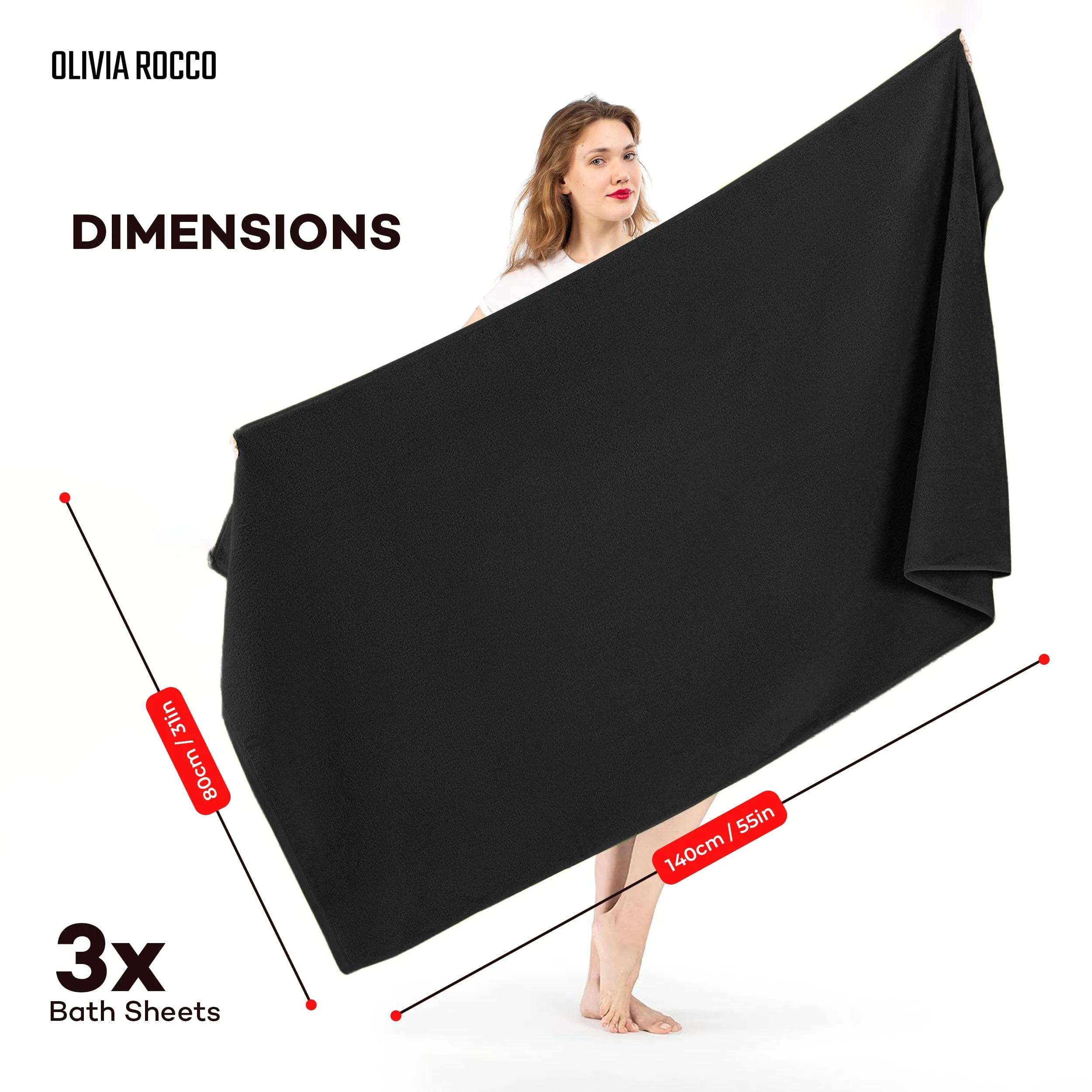 3 Pack Monaco Large Bath Sheets 100% Cotton 500GSM Highly Absorbent Towels Set for Home Gym Beach by OLIVIA ROCCO