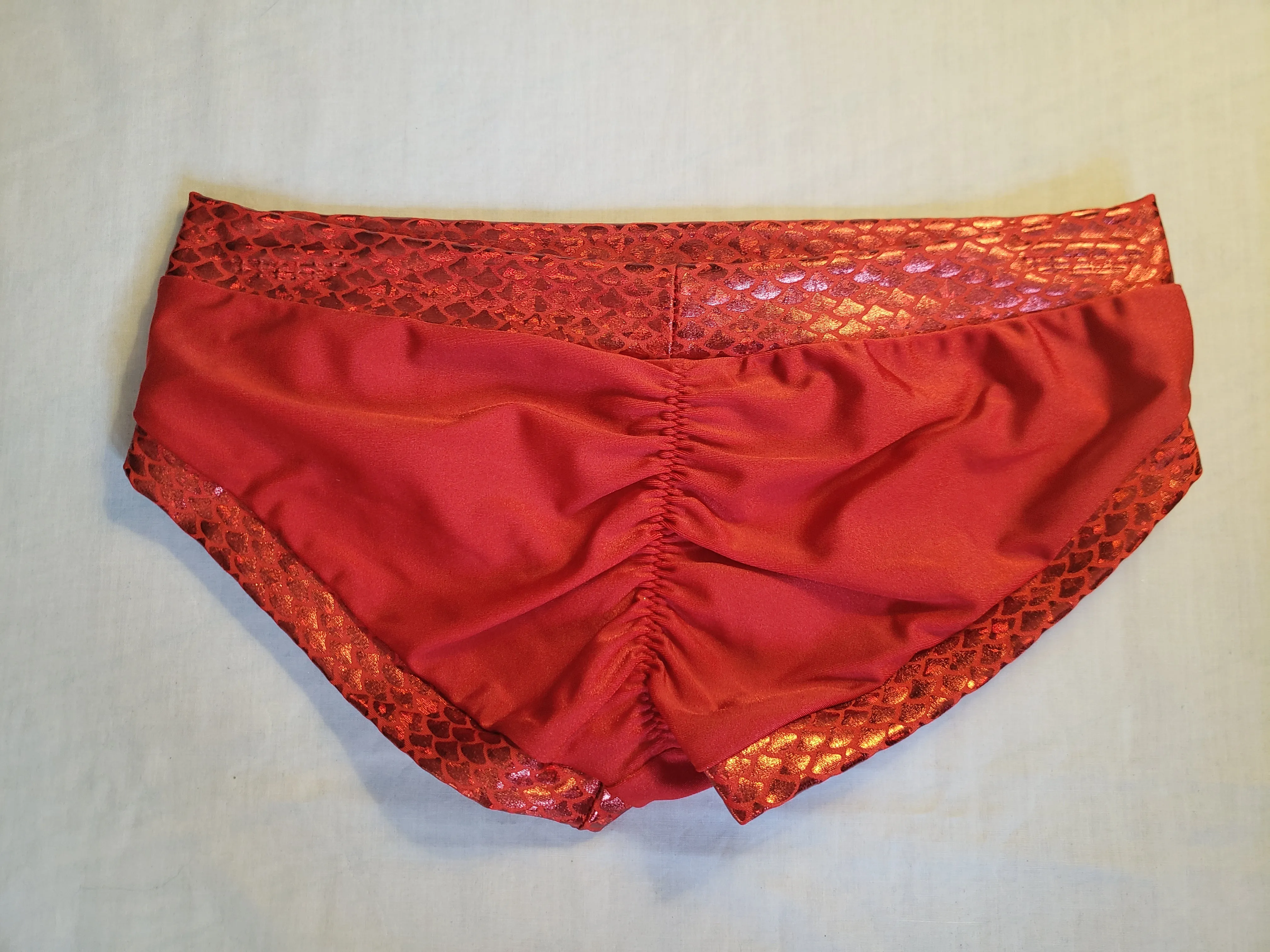 Booty Short - Red with Red Mermaid Bands