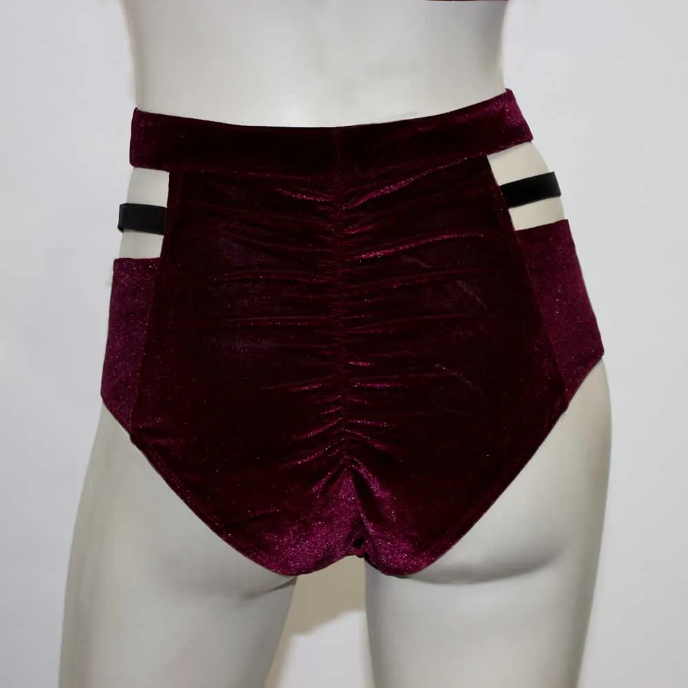 High Waisted Monroe Cutout Sexy Short- Burgundy Velvet