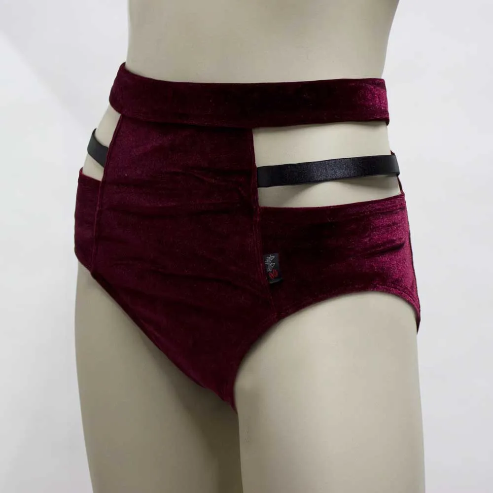 High Waisted Monroe Cutout Sexy Short- Burgundy Velvet