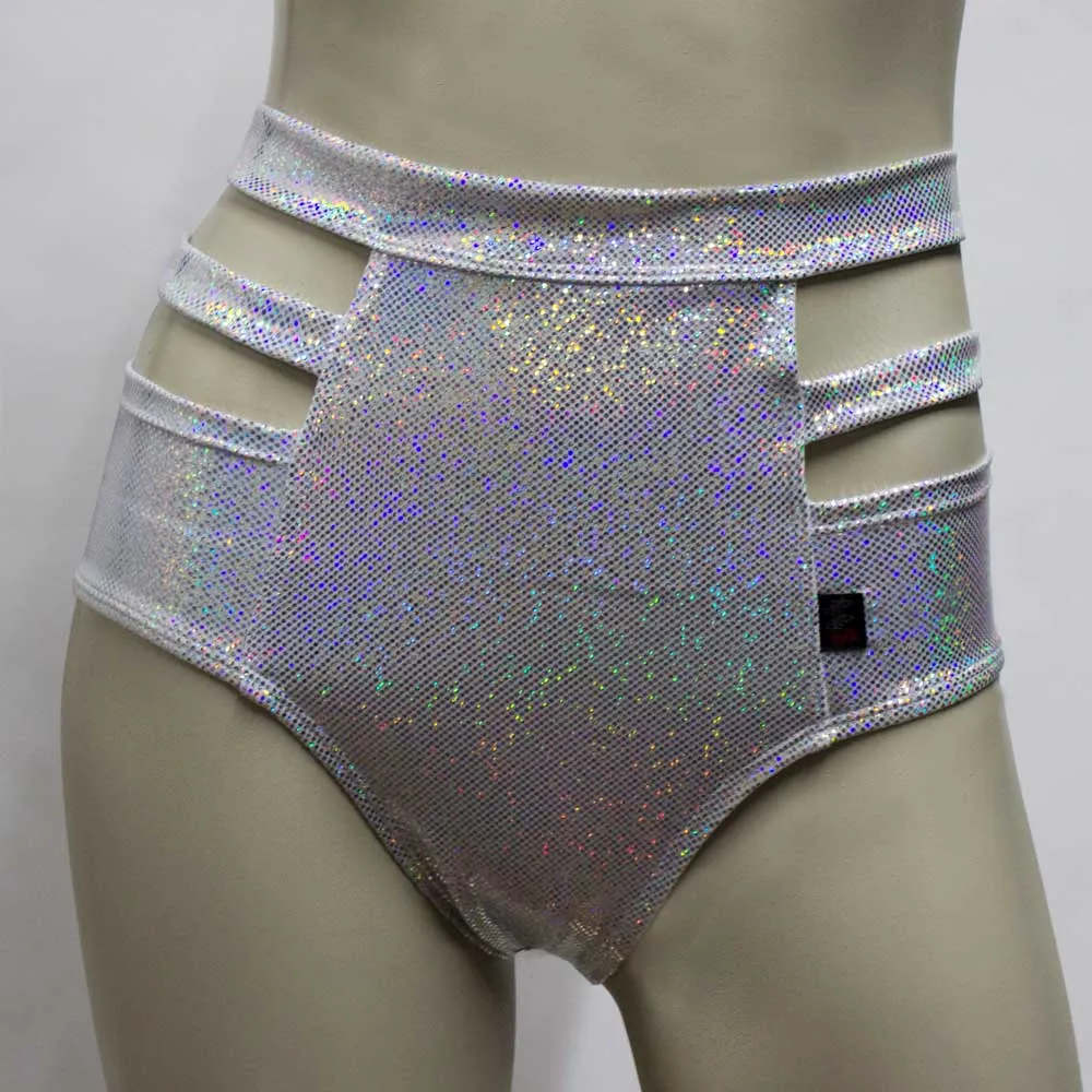 High Waisted Monroe Cutout Sexy Short- White Cracked Ice