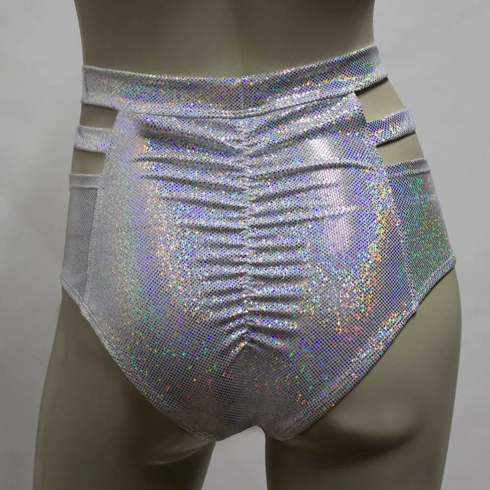 High Waisted Monroe Cutout Sexy Short- White Cracked Ice