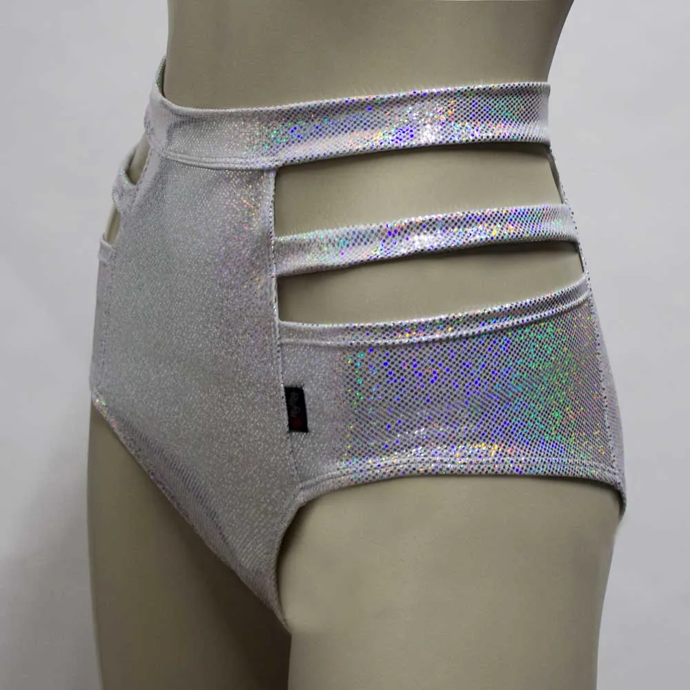 High Waisted Monroe Cutout Sexy Short- White Cracked Ice