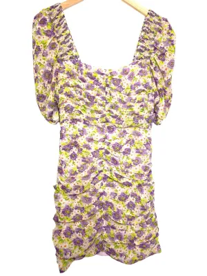 Warm Spring Floral Print Ruched Puff Sleeve Dress